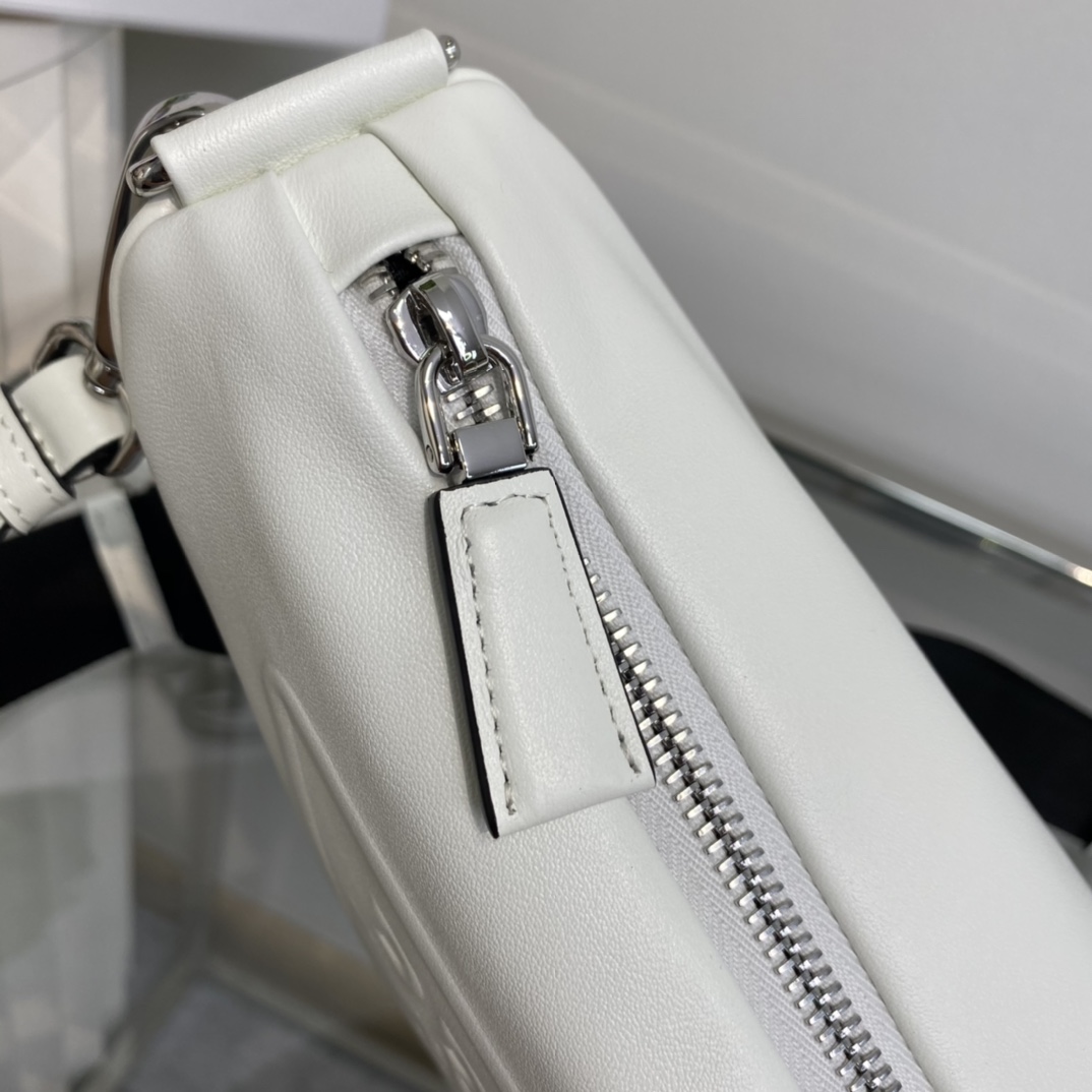 Prada Triangle Leather Shoulder Bag Tote White 1BH190